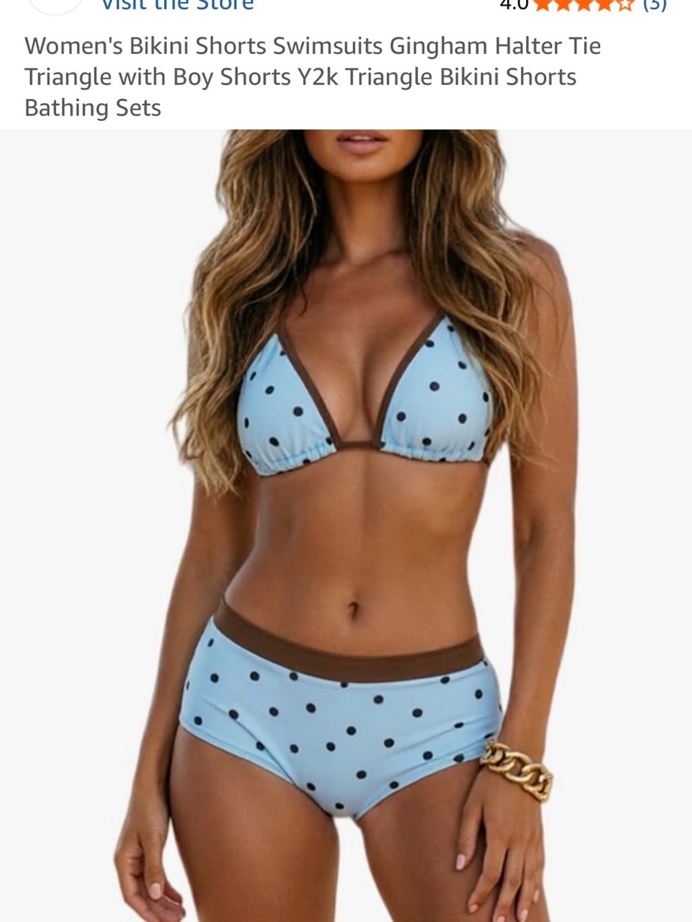 Amazon Light Blue and Brown Polka Dot bikini.